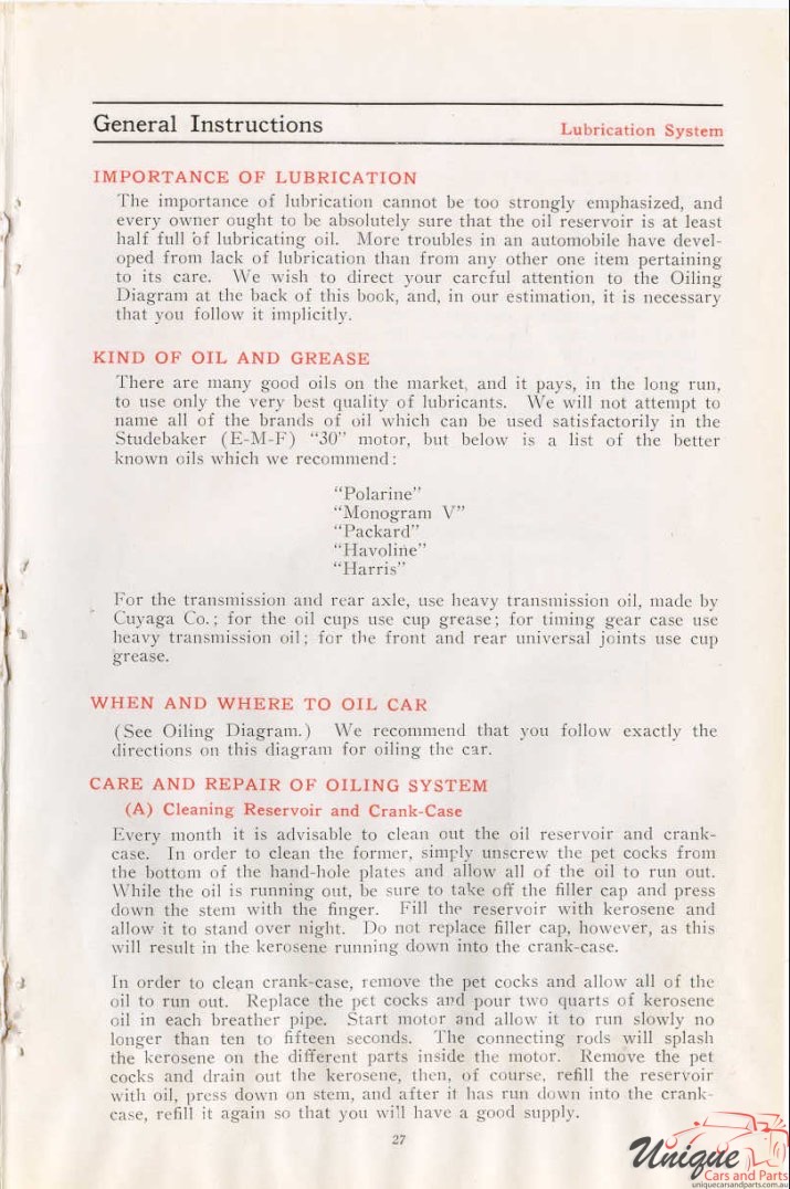 1912 Studebaker E-M-F 30 Operation Manual Page 17